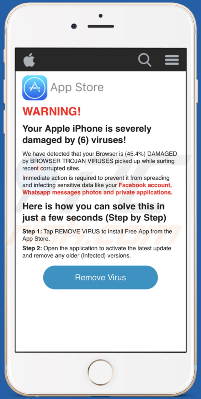 Your Apple iPhone is severely damaged by (6) viruses! scam