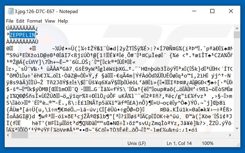 ZEPPELIN ransomware encrypted file with added filemarker