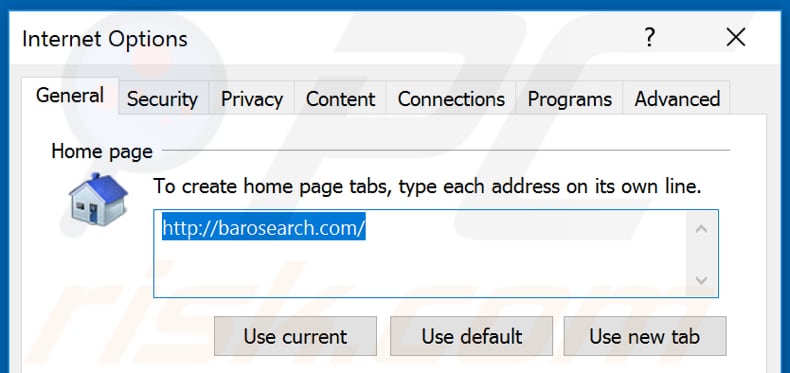 Removing barosearch.com from Internet Explorer homepage