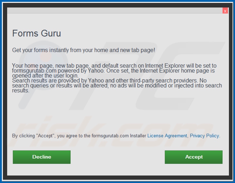 Official Forms Guru browser hijacker installation setup