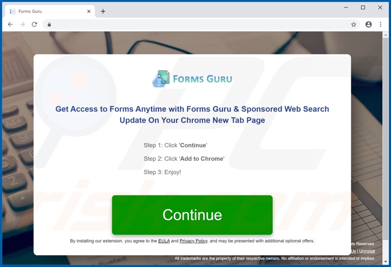 Website used to promote Forms Guru browser hijacker