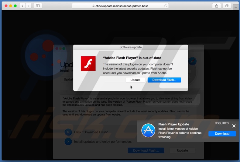 mainsourceofupdates[.]best scam overlaying pop-up