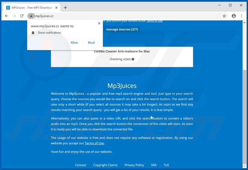 mp3juices[.]cc pop-up redirects