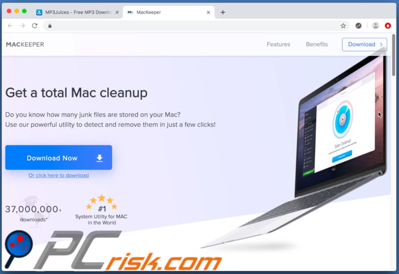 mp3juices.cc redirects to the MacKeeper download page