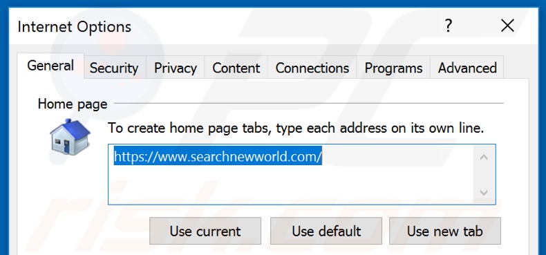 Removing searchnewworld.com from Internet Explorer homepage