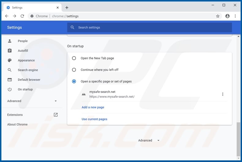 Removing mysafe-search.net from Google Chrome homepage