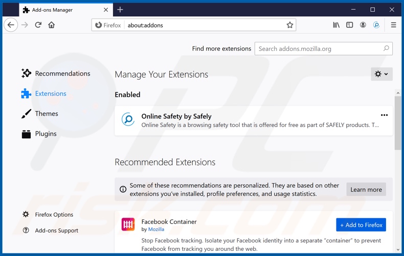 Removing mysafe-search.net related Mozilla Firefox extensions