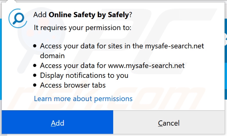 Online Safety by Safely browser hijacker asking for permissions