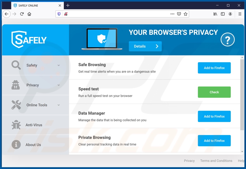 Website used to promote Online Safety by Safely browser hijacker