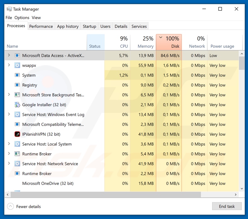 Parad1gm ransomware process on task manager (Microsoft Data Access - ActiveX)