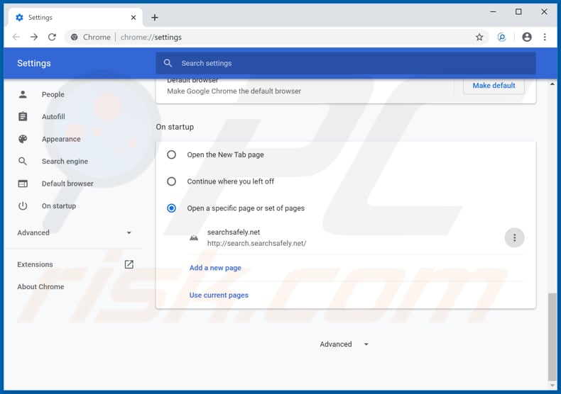 Removing search.searchsafely.net from Google Chrome homepage