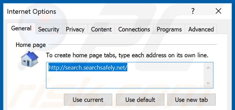 Removing search.searchsafely.net from Internet Explorer homepage