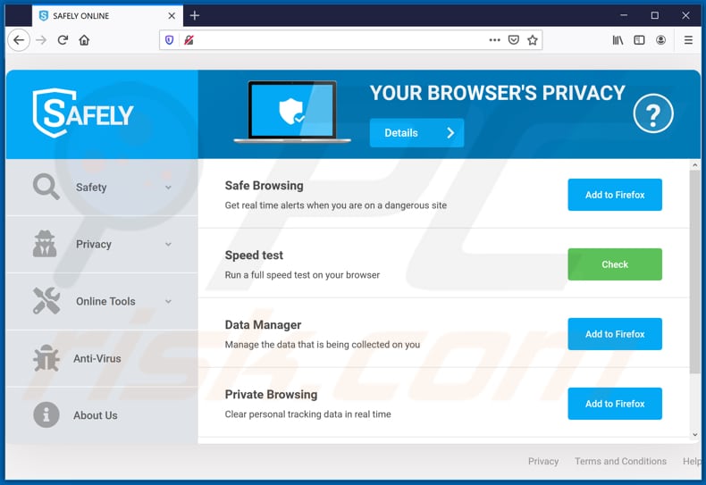 Website used to promote Safe Browsing by Safely browser hijacker