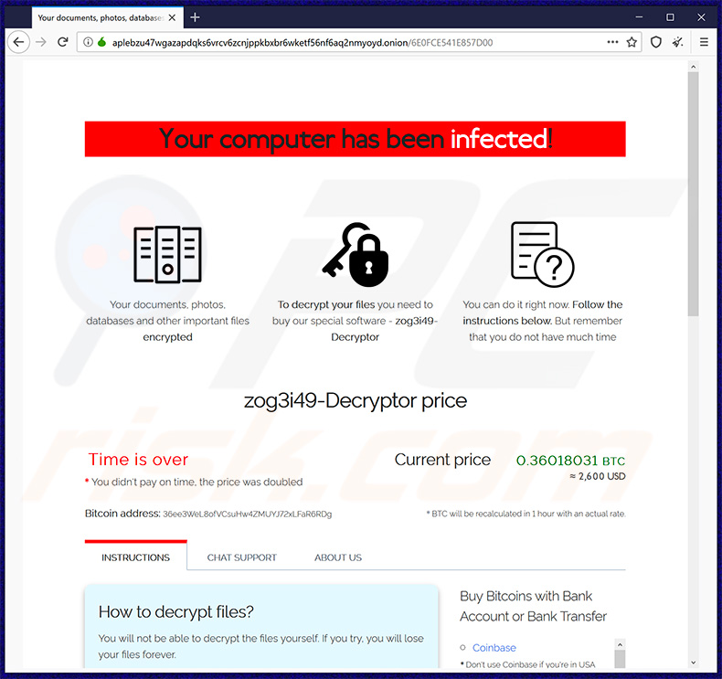 Sodinokibi ransomware Tor website