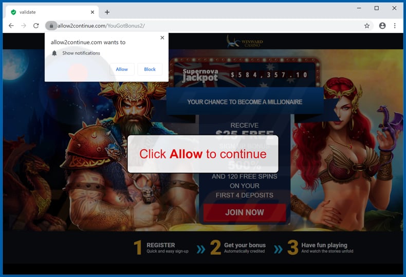 allow2continue[.]com pop-up redirects