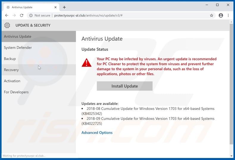 Antivirus Update is prepared scam