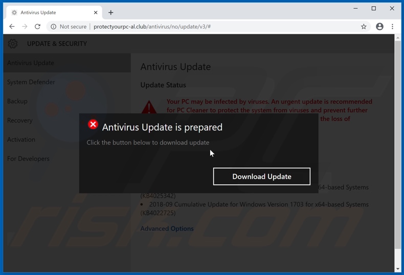 Antivirus Update is prepared pop-up