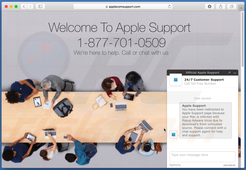 applecomsupport[.]com fake tech support page