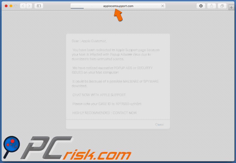 Appearance of applecomsupport[.]com scam (GIF)