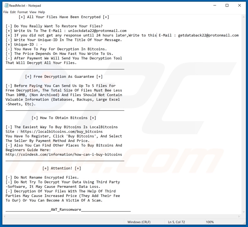 AWT ransomware text file (ReadMe.txt)