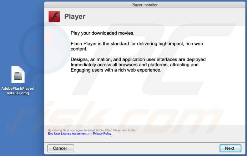 fake Adobe Flash Player installer downloaded from biggerupdateforvideos.best