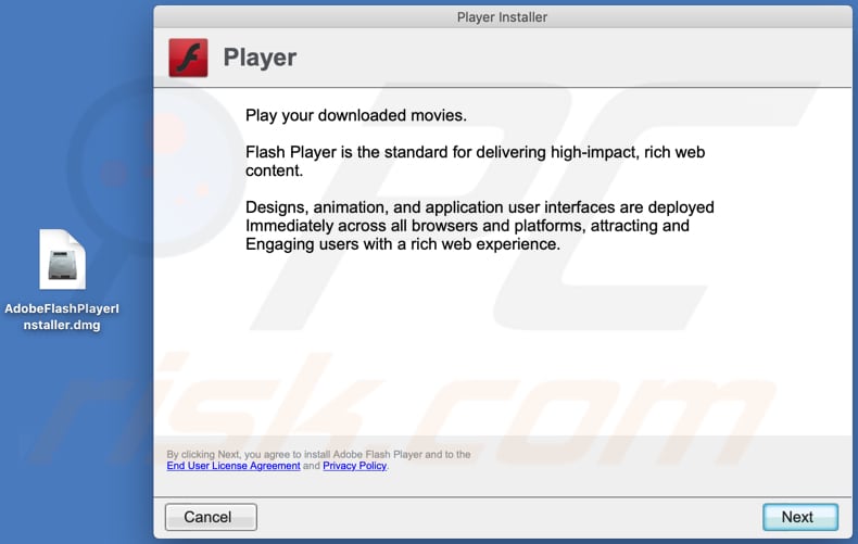 fake Adobe Flash Player installer downloaded from biggerupdateforvideos.best