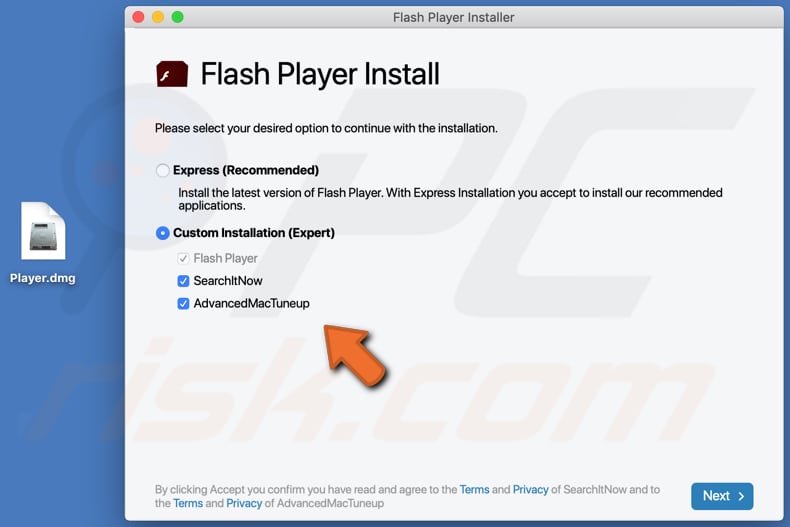 fake Adobe Flash Player installer downloaded from biggerupdateforvideos.best