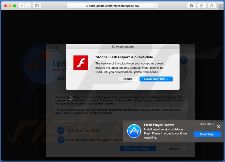 centerplaceofupgrade[.]pro scam pop-up that overlays the middle of the page