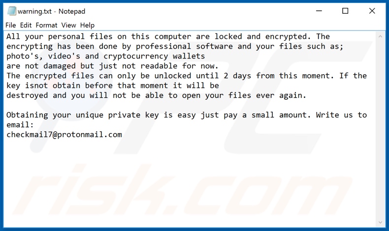 checkmail7@protonmail.com decrypt instructions (warning.txt)