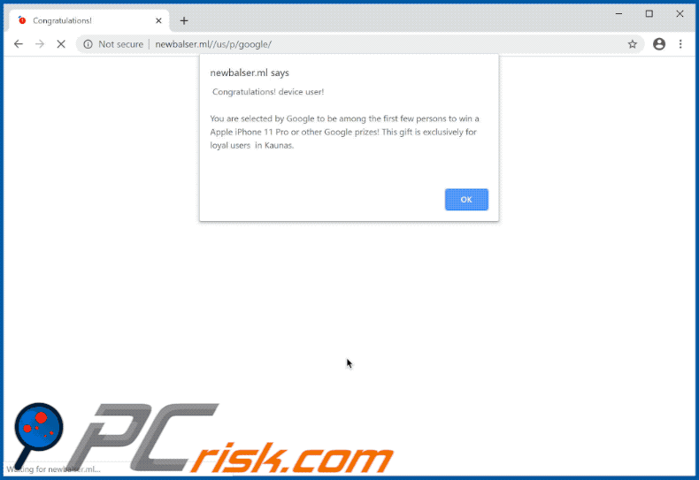 Congratulations! device user! pop-up scam