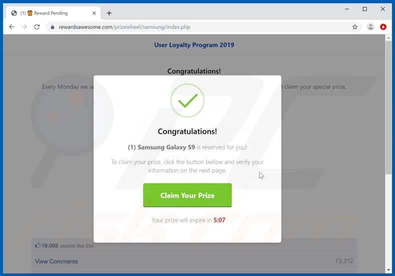 Congratulations Samsung user! scam fake prize win