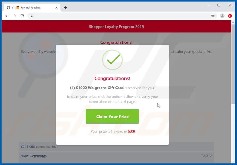 congratulations walgreens shopper scam second pop-up