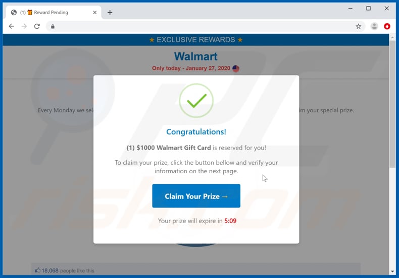 congratulations walmart shopper scam second pop-up