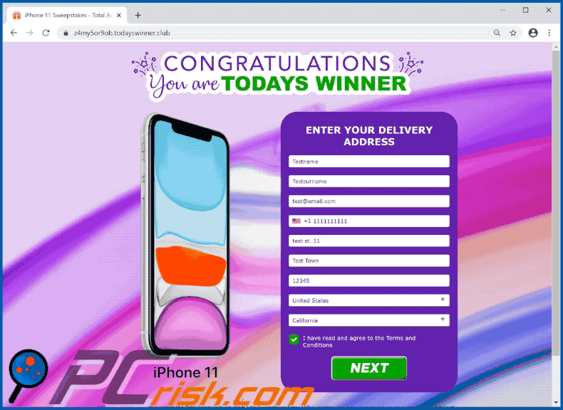 Congratulations You Are Todays Winner scam gif