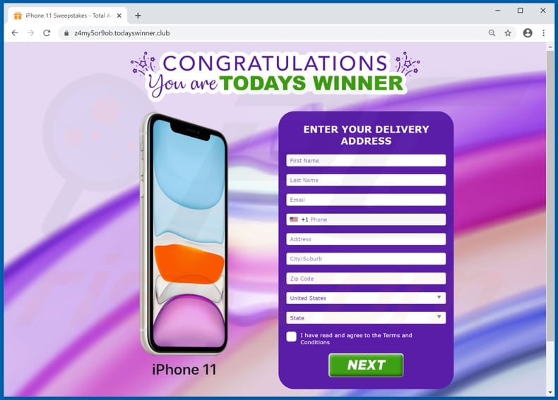 Congratulations You Are Todays Winner scam