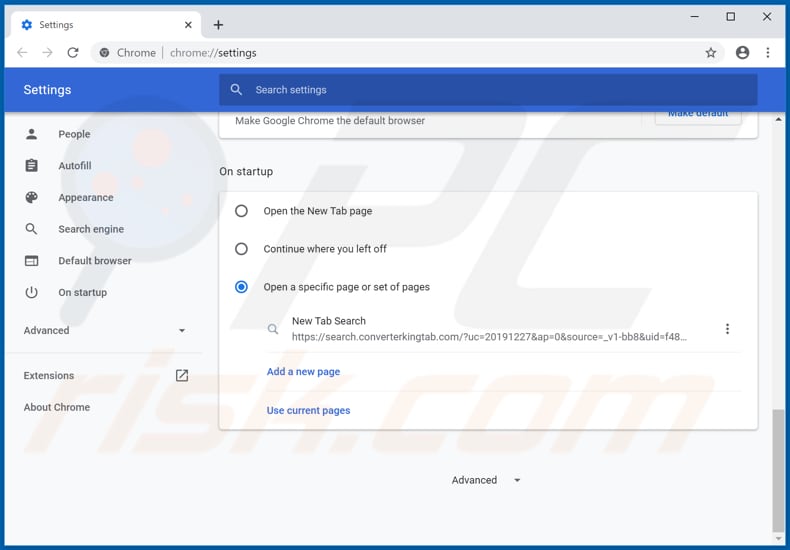 Removing search.converterkingtab.com from Google Chrome homepage