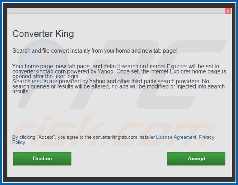 Official Converter King browser hijacker installation setup