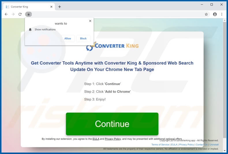 Website used to promote Converter King browser hijacker
