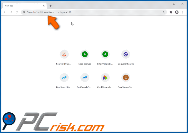 CoolStreamSearch browser hijacker redirecting to Bing (GIF)