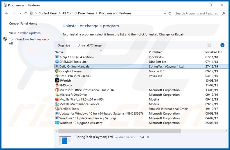 search.dailyonlinemanualstab.com browser hijacker uninstall via Control Panel
