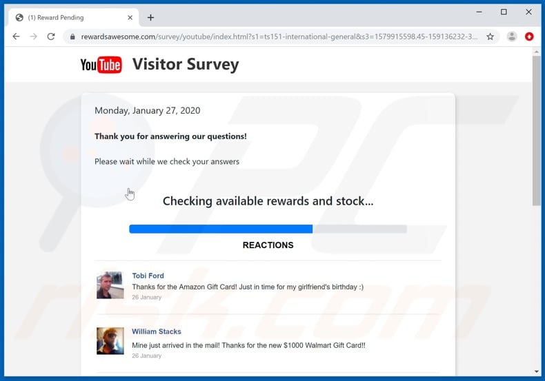 Dear YouTube user, Congratulations! scam fake reward stock check