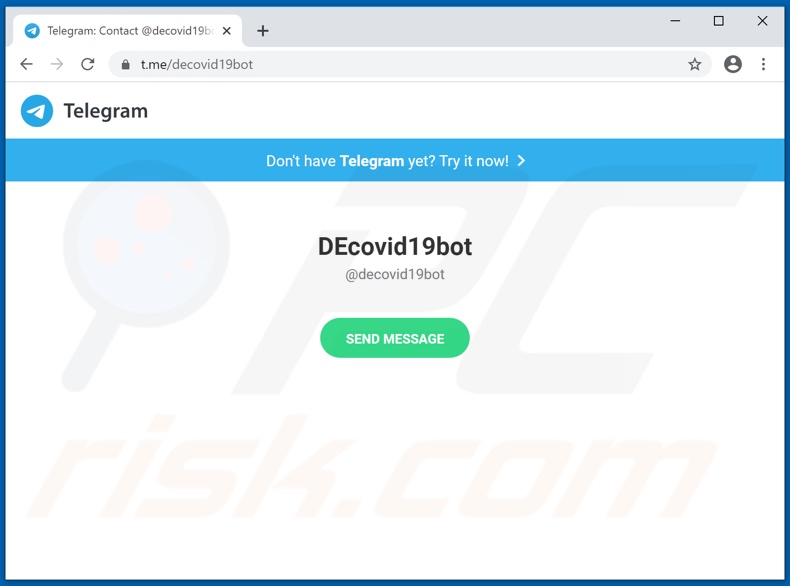 DEcovid19bot ransomware Telegram page