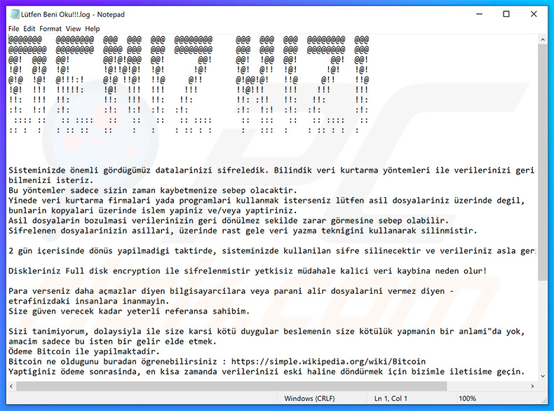 Updated Deniz_Kizi ransomware updated note - L¸tfen Beni Oku!!!.log