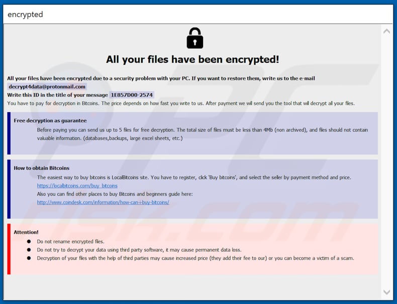 Devil ransomware ransom-demanding message (info.hta)