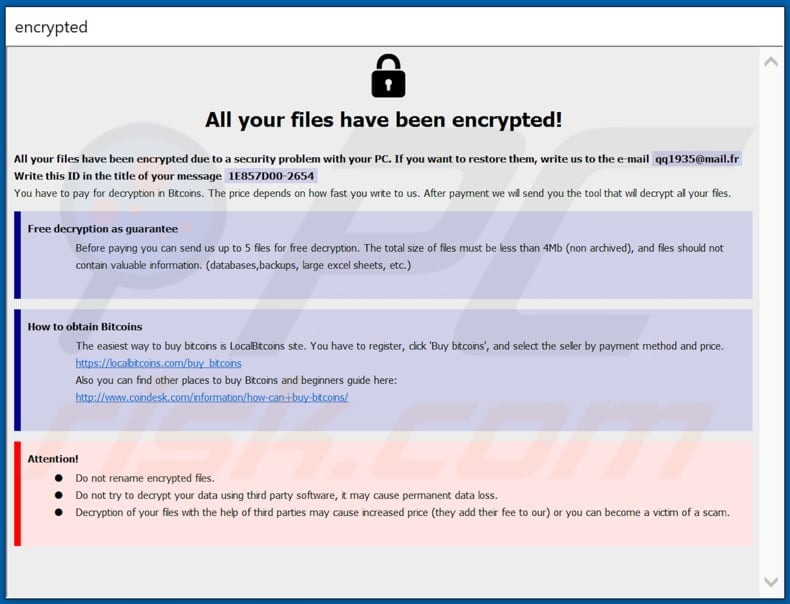 Devos ransomware ransom-demanding message (info.hta)