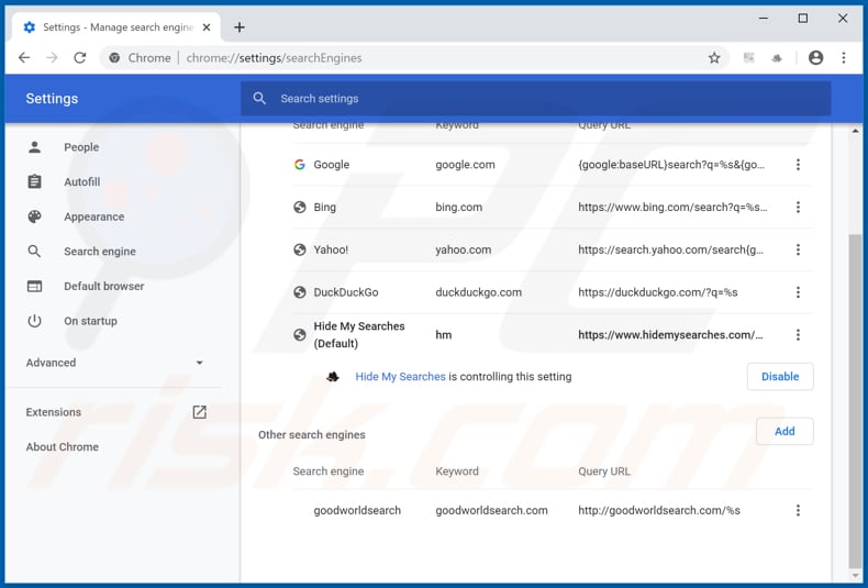 Removing search.directionsandmapsnowtab.com from Google Chrome default search engine