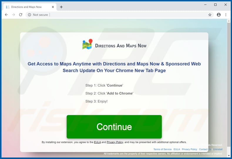 Website used to promote Directions and Maps Now browser hijacker