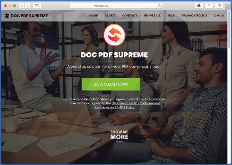 Dubious website used to promote doctopdfsupreme.com 