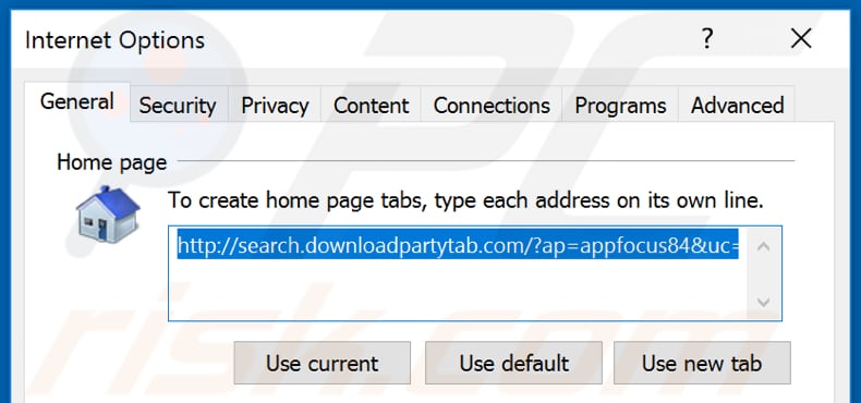 Removing search.downloadpartytab.com from Internet Explorer homepage