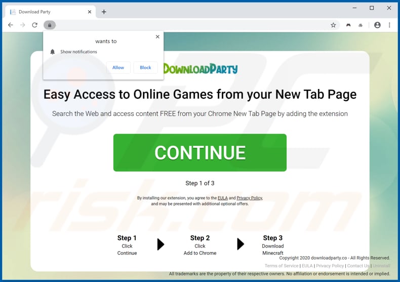 Website used to promote Download Party browser hijacker